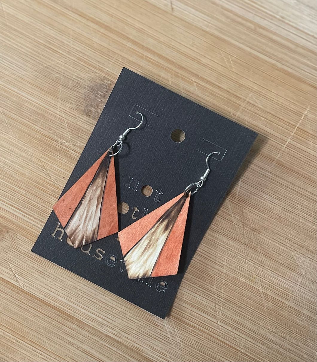 Orange Wooden and Hand Painted  Burnt Earring