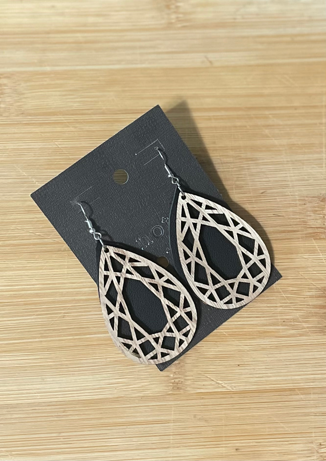 Black Leather and Wood Earrings