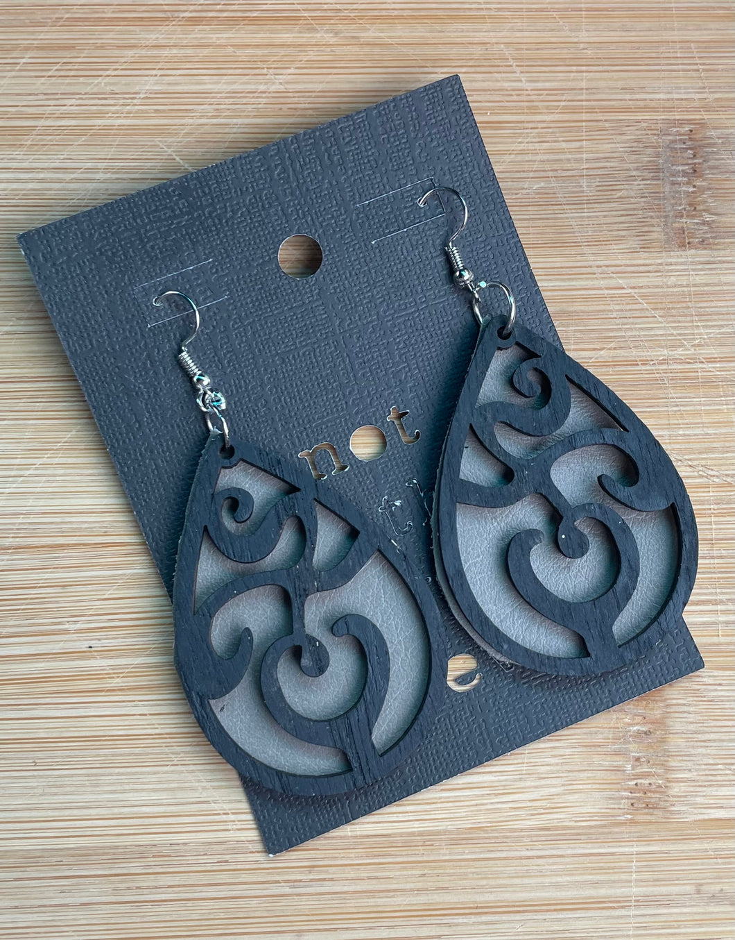 Wooden Cutout and Leather Design Black