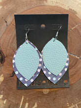 Load image into Gallery viewer, Faux Leather Petal Purple Ash Blue Pastel Polka Dot Earring