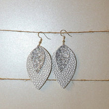 Load image into Gallery viewer, Faux Leather Earrings: Silver, Metallic, Glitter Double Layer Petal