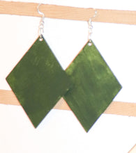 Load image into Gallery viewer, Wooden Earrings: Diamond Burnt Design with Green Accents- Medium