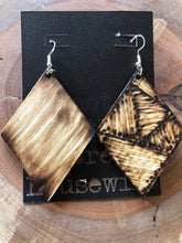 Load image into Gallery viewer, Wooden Earrings: Diamond Burnt Design- Medium