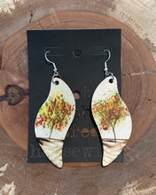 Load image into Gallery viewer, Fall Tree Wooden Burnt Hand Painted Earrings

