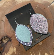 Load image into Gallery viewer, Faux Leather Petal Purple Ash Blue Pastel Polka Dot Earring