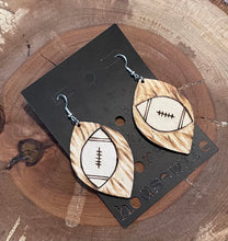 Load image into Gallery viewer, Wooden Burnt Football Earring