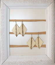 Load image into Gallery viewer, Wooden Earrings: Diamond Burnt Design with Green Accents- Medium