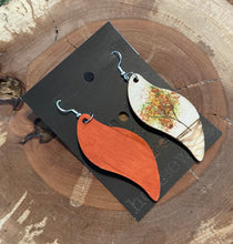 Load image into Gallery viewer, Fall Tree Wooden Burnt Hand Painted Earrings
