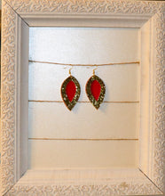 Load image into Gallery viewer, Faux Leather Earrings: Red, Gold Glitter Double Layer Petal
