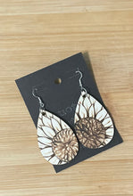 Load image into Gallery viewer, Wooden Earrings: Teardrop Sunflower Design
