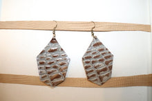 Load image into Gallery viewer, Leather Earrings: Brown and Gray Geometric Snake Skin
