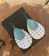 Load image into Gallery viewer, Faux Leather Teardrop Polka Dot Pastel Earrings
