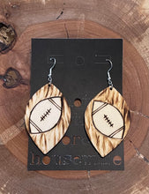 Load image into Gallery viewer, Wooden Burnt Football Earring
