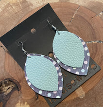 Load image into Gallery viewer, Faux Leather Petal Purple Ash Blue Pastel Polka Dot Earring
