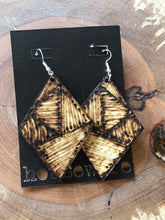 Load image into Gallery viewer, Wooden Earrings: Diamond Burnt Design- Medium
