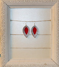 Load image into Gallery viewer, Faux Leather Earrings: Silver, Red, Glitter Double Layer Petal
