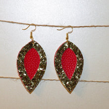 Load image into Gallery viewer, Faux Leather Earrings: Red, Gold Glitter Double Layer Petal
